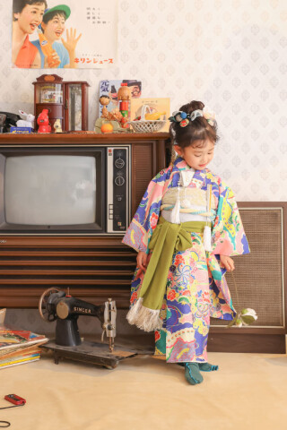 3歳女子　パステル柄着物